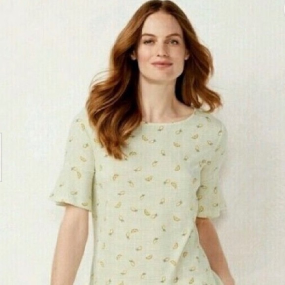 LC LAUREN CONRAD Petite Top Stripe Bell Sleeve Tie-Back Lemon Yellow Sizes MP LP - Picture 1 of 10